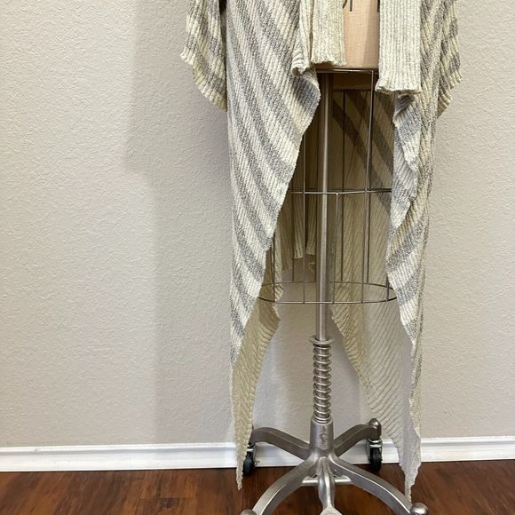 FREE PEOPLE BEACH Stripe Knit Carly Open Front Cardigan in Gray Beige - Picture 5 of 14